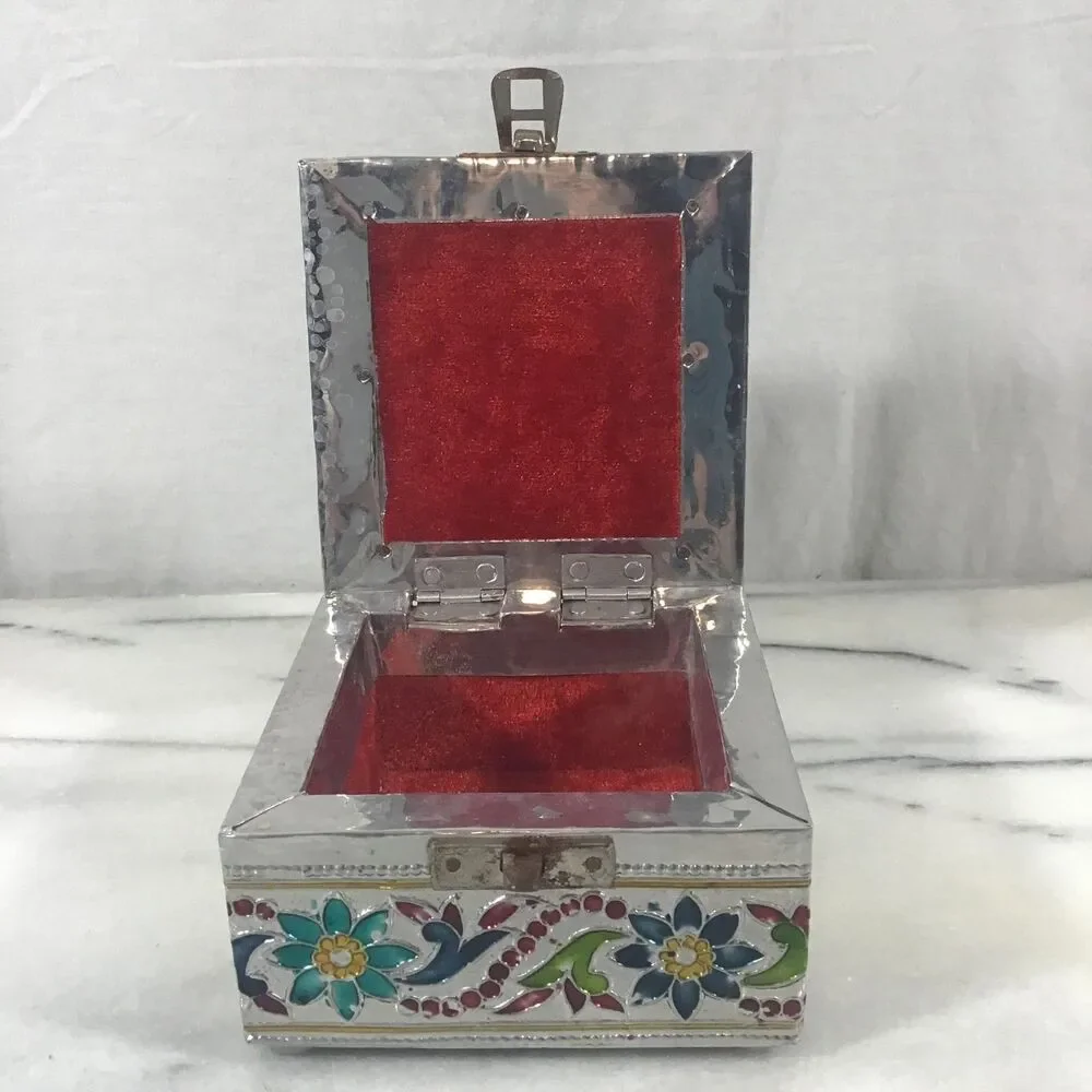 Vintage Style Meenakari Jewelry Box Reproduction Indian Metal Trinket